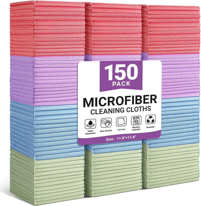 Microfiber Cleaning Cloth, 12 Pack Blue Cleaning Rags for Housekeeping, Reusable Microfiber Towels for Car, Kitchen, Bathroom and Household Cleaning Supplies, 11.8"X11.8"