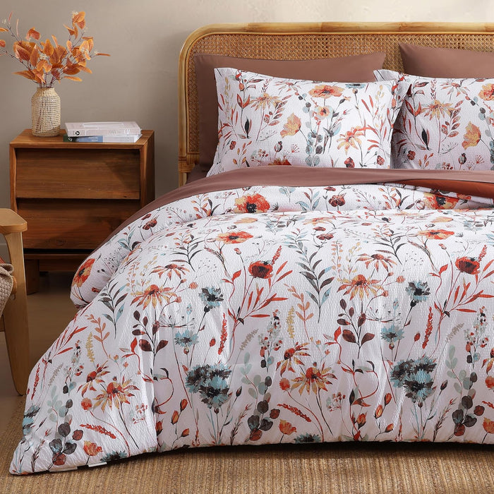 CASAAGUSTO Queen Comforter Set, 7 PCS Green Butterfly Floral Comforter Set with Flowers Leaves Pattern, Soft Seersucker Design All Season Queen Size Bedding Set(90"X90")