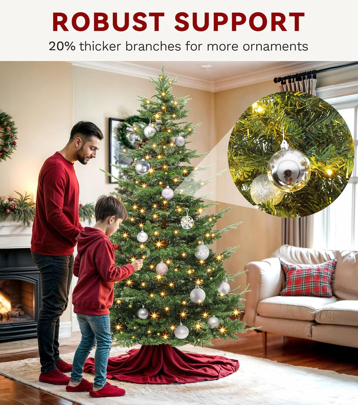 DWVO 6.5ft Aspen Fir Christmas Tree, Layered Artificial Christmas Tree with Crystal Embellishments, 900 Mixed PE & PVC Branch Tips, 500 Lights,Green with Remote Control