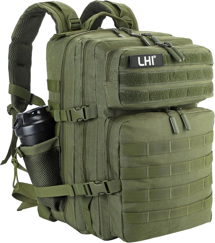 LHI Military Tactical Backpack for Men and Women 45L Army 3 Days Assault Pack Bag Large Rucksack with Molle System - Black