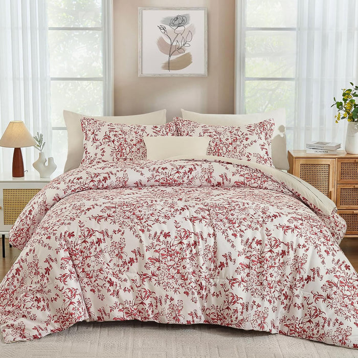 WONGS BEDDING 8 Pieces Queen Size Comforter Set Green, Sage Green Floral Bed in a Bag Comforter Sets, Soft Reversible Botanical Flowers Bedding Sets for All Season (90"x90")
