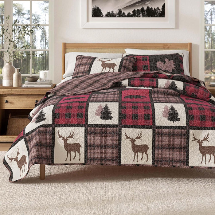 Great Bay Home Twin/Twin XL Reversible Rustic Lodge Olive Bedspread Quilt with Sham - All Season Cabin Coverlet Bedding Set (Includes 1 Quilt, 1 Pillow Sham)