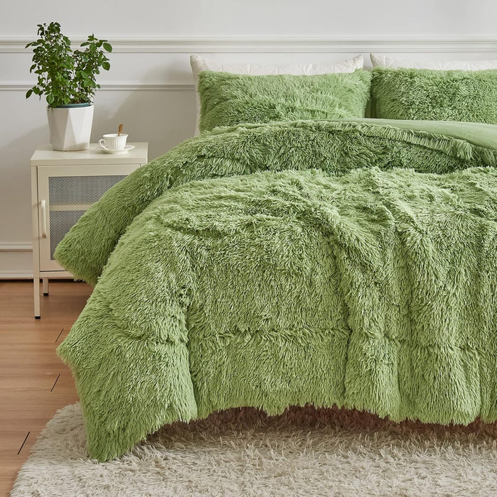 Wajade Faux Fur Plush Galaxy Blue Comforter Set Fluffy Fuzzy Shaggy Bedding Set - 3PC Full Size Microfiber Soft Warm Quilt Set