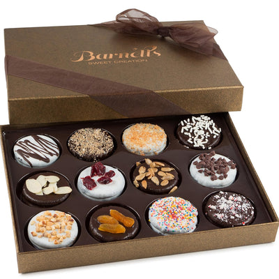 Barnetts Christmas Holiday Thanksgiving Gift Basket, 12 Chocolate Covered Cookies, Gourmet Candy Box Baskets for Prime Food Delivery, Gifts for Dad, Husband, Grandfather, Brother, Son, Father