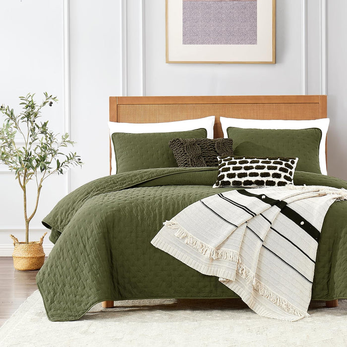 ROARINGWILD Beige Cloud Queen Size Quilt Bedding Sets with Pillow Shams, Farmhouse Lightweight Soft Bedspread Coverlet, All Season Rustic Country Thin Comforter, 3 Pieces, 90x90 inches, Tan Cream