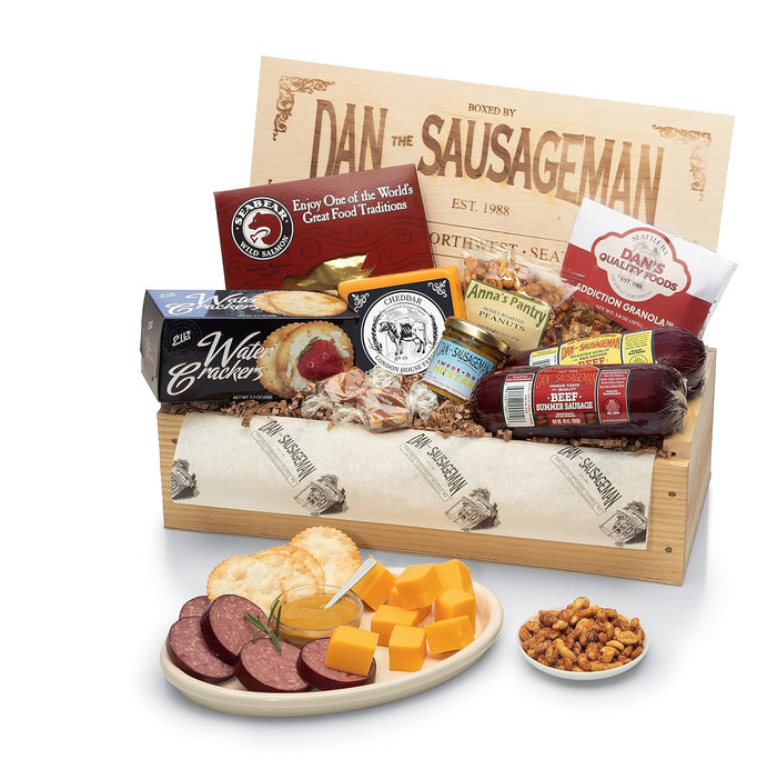 Dan the Sausageman Signature Gift (Nordic Fusion) Gift Basket – Gourmet Snacks with Summer Sausage, Cheese, Crackers, Lingonberry Sauce – Holiday, Thank You, Mother’s Day, Meat and Cheese, Snack Box