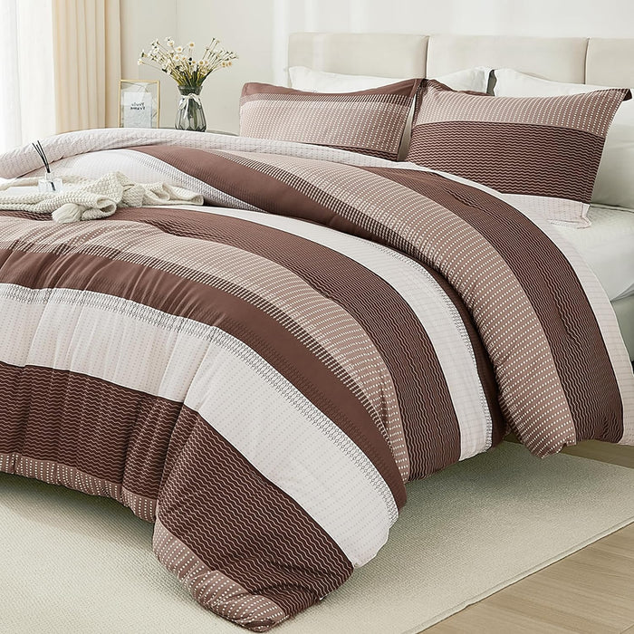Litanika Full Size Comforter Sets Black White Grey - 3 Pieces Lightweight Bedding Set, All Season Down Alternative Comforter (1 Comforter, 2 Pillowcases)