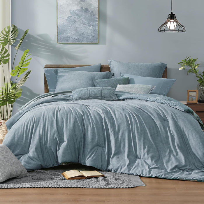 Monbix Queen Comforter Set - 7 Pieces Cationic Dyeing Olive Green Bed in a Bag Queen Bedding Sets with Comforter, Sheets, Pillowcases & Shams, Reversible Bedding Comforters Sets