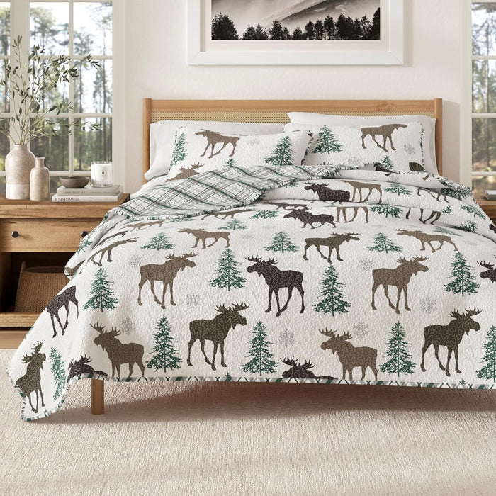 Great Bay Home Twin/Twin XL Reversible Rustic Lodge Olive Bedspread Quilt with Sham - All Season Cabin Coverlet Bedding Set (Includes 1 Quilt, 1 Pillow Sham)