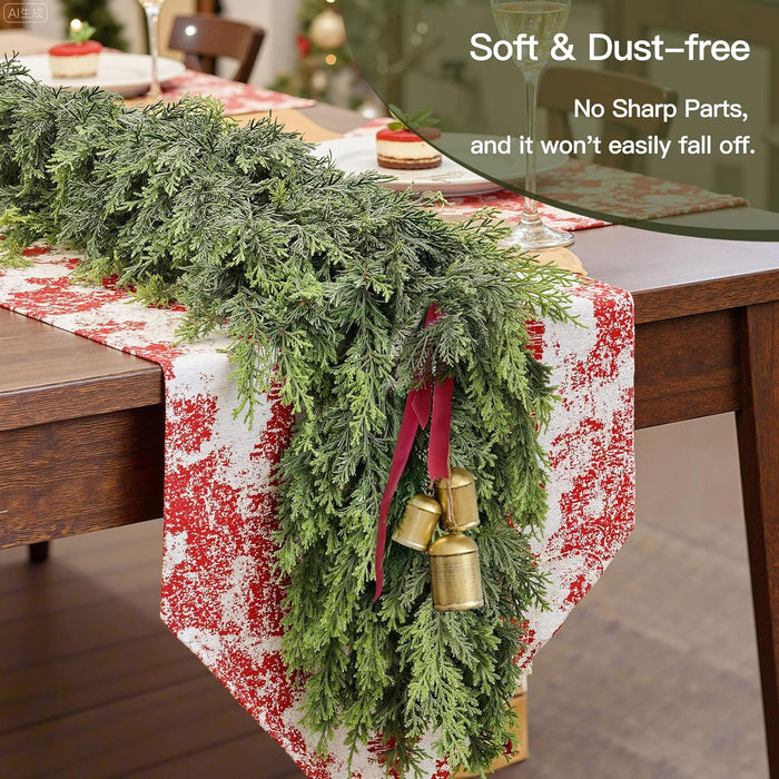 6ft Christmas Cedar Garland Pretty Thickness and Soft, Faux Full Real Touch Cedar Garland for Mantle, Fireplace, Porch, Outdoor & Indoor Holiday Decorations (1 Pcs)