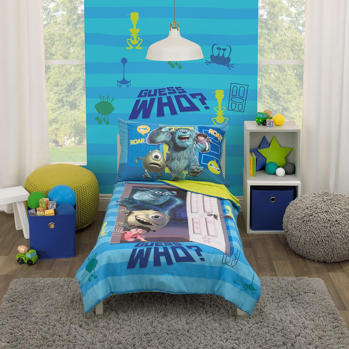 Disney Mickey's Big Adventure Blue, Red, Yellow & Green 4Piece Toddler Bed Set - Comforter, Fitted Bottom Sheet, Flat Top Sheet, Reversible Pillowcase, Blue, Red, Yellow, Green
