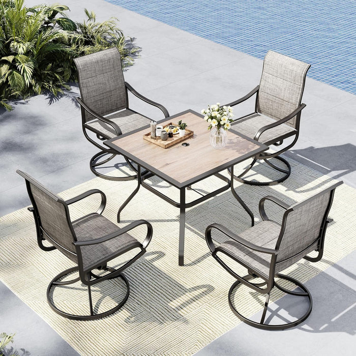 MFSTUDIO Outdoor Dining Set for 4，Round Patio Table and Chairs Set with Umbrella Hole, 5 Piece Patio Furniture Set for Deck, Backyard, Poolside & Garden