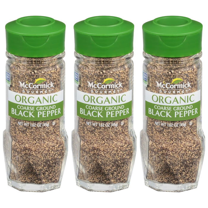 McCormick Gourmet Organic Coarse Ground Black Pepper, 1.62 oz (Pack of 3)