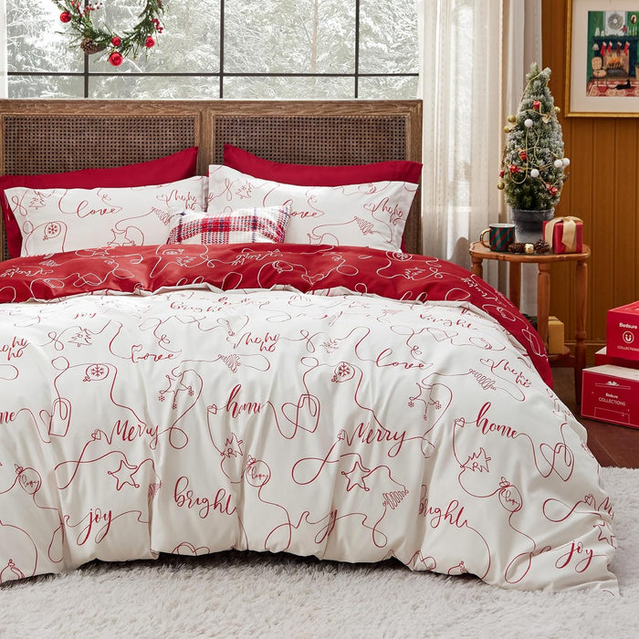 Bedsure Christmas Duvet Cover Queen - Christmas Bedding Set, Reversible Buffalo Check Printed Plaid Duvet Cover, 3 Pieces Bedding Set with 2 Pillow Shams (Queen, Reindeer)