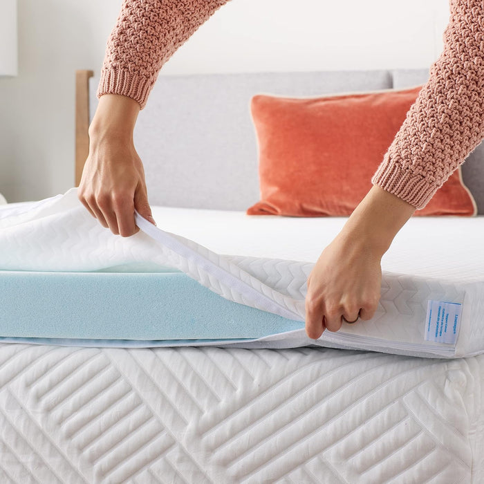 Linenspa Memory Foam Mattress Topper - 2 Inch Gel Infused Memory Foam - Plush Feel - Cooling and Pressure Relieving - CertiPUR Certified - Dorm Room Essentials - Twin XL Size
