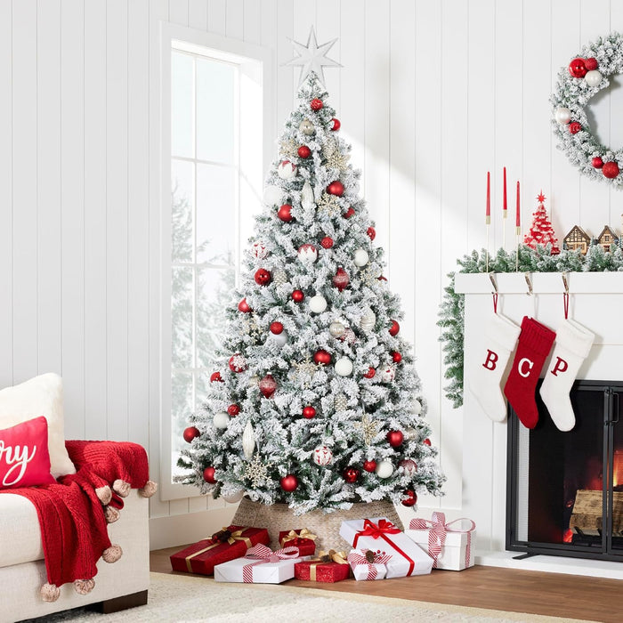 Best Choice Products Artificial Christmas Tree, 6ft Unlit Snow Flocked Design Pine Tree, Full Appearance Snowy w/Easy Assembly, Metal Stand