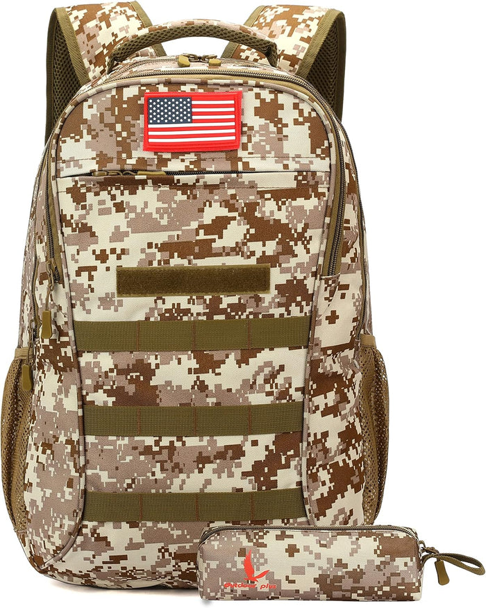 outdoor plus Camo Backpack,Military Boys Backpack for School with USB Port,30l Small Tactical Backpack for Outdoor Travel Camping Waterproof