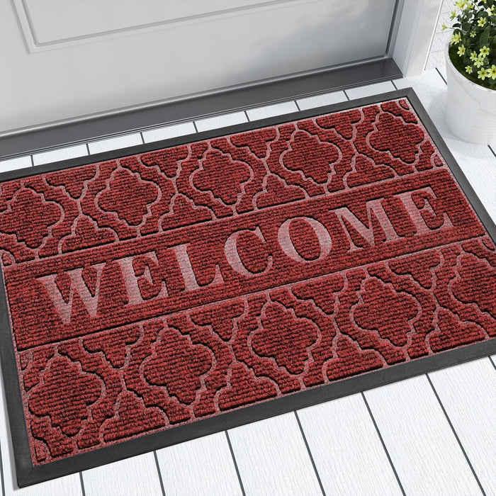 Yimobra Welcome Mat Outdoor Indoor 29.5x17, All-Weather Waterproof Front Door Mat Outside Entrance, Non-Slip Low Profile Porch Patio Doormat, Black