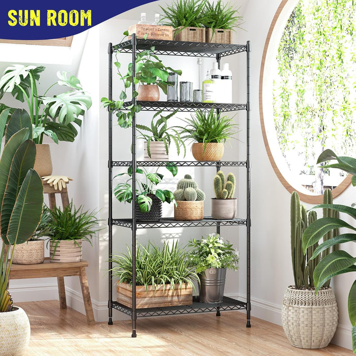 Storage Shelves Adjustable Metal Shelving Unit 5 Tier Wire Shelving,1010LBS Pantry Shelves Sturdy Steel Wire Shelf for Laundry Bathroom Kitchen Pantry, 13.6" D x 21.5" W x 59.4" H, 2PCS