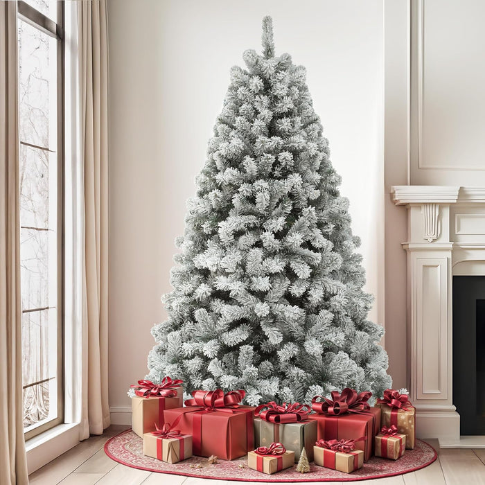 DWVO Unlit Full Artificial Christmas Tree 7.5ft, Green Realistic Fake Spruce Christmas Xmas Tree with 880 Branch Tips and Foldable Stand Easy Assembly Seasonal Holiday for Home Office Party Decoration