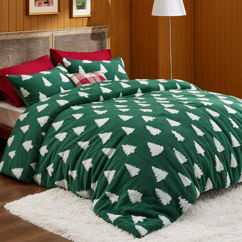 Bedsure Fluffy Christmas Comforter Set King - Christmas Bedding with White Snowflake, Warm Fleece Bed Sets for Winter, 3 Pieces, 1 Soft Plush Shaggy Comforter with 2 Pillowcases