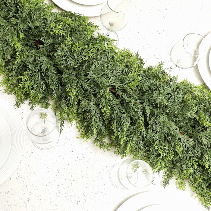 Waydress 1 Pcs 9ft Christmas Cedar Garland Artificial Realistic Soft and Thickness Green Faux Cedar Pine Garland for Home Fireplace Indoor Outdoor Holiday Party Decoration