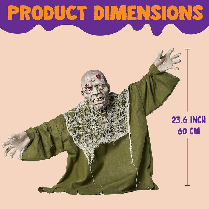 JOYIN Halloween Animated Zombie Groundbreaker Outdoor Decor with Light Up Eyes Creepy Animatronic Decorations with Movable Arms for Halloween Party Prop and Lawn Patio Yard Outside Decorations