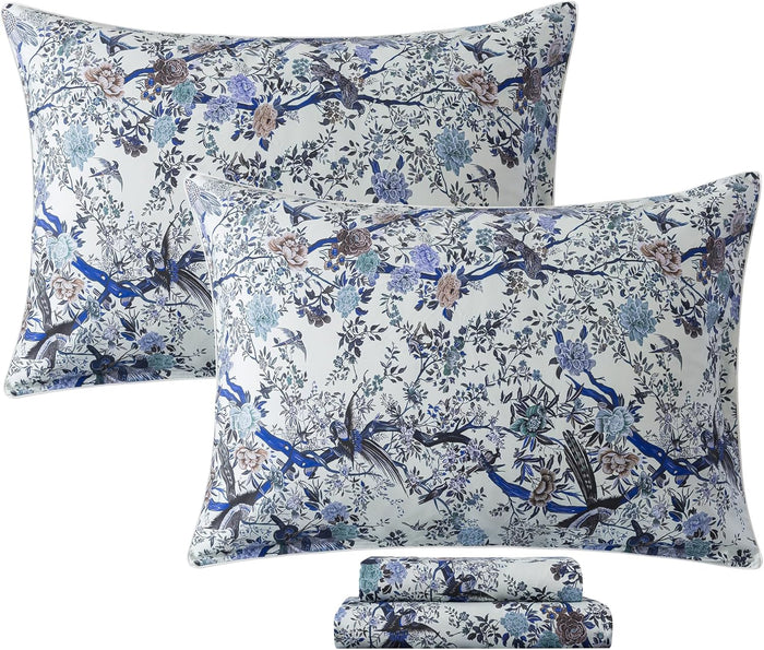 FADFAY Shabby Floral Bedding Elegant Peony Sheets Set Luxury Bedding Collections 100% Egyptian Cotton Deep Pocket, 4 Piece-King Size