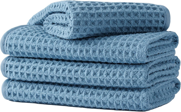 Microfiber Waffle Face Towels, 4 Pieces, Soft, Absorbent, Fast Drying, Lint Free (Turquoise)