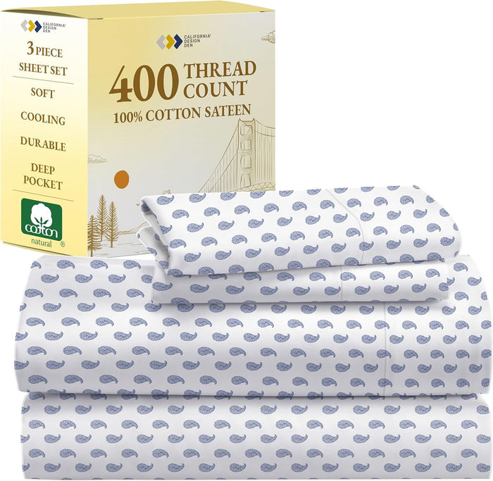 California Design Den 400 Thread Count, Natural 100% Cotton Sheets Sateen, Soft King Bed Sheets Set, Deep Pockets with All-Around Elastic for a Snug Fit, Cool & Durable Bedding Set - Sage Green