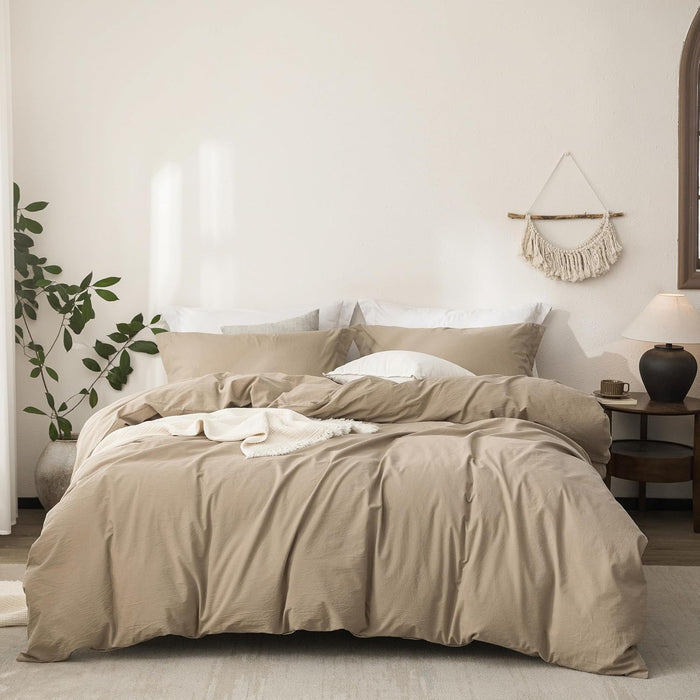 Stripe Duvet Cover Super King Plus Size 120inch x 120inch, 100% Washed Cotton Linen Feel Duvet Cover with Zipper Closure and 2 Pillowcases, Color of White-Dark Grey Stripe