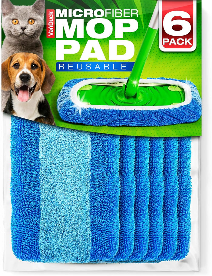 VanDuck Reusable Mop Pads Compatible with Swiffer Sweeper (4-Pack) - Washable Microfiber Mop Pads for Wet & Dry Use - All Purpose Floor Mopping and Cleaning Product