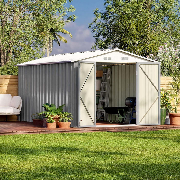 Patiowell 5x3 FT Outdoor Storage Shed, Tool Shed with Sloping Roof and Lockable Door, Metal Shed for Backyard Garden Patio Lawn, Brown