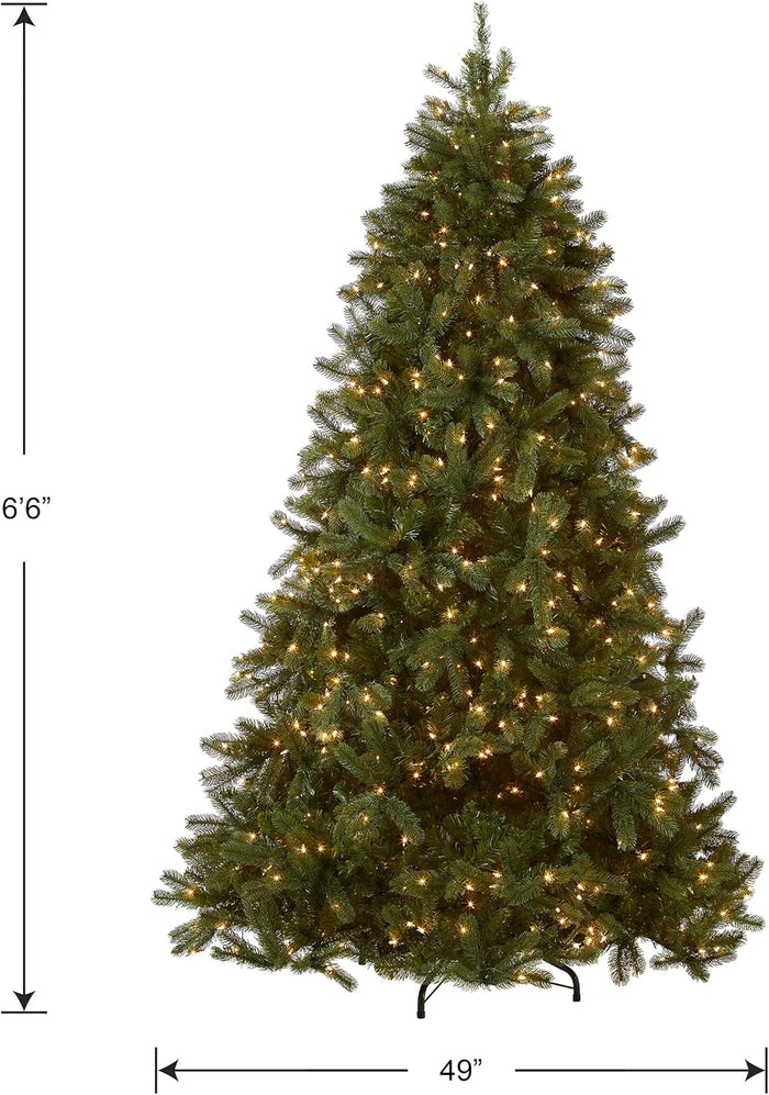 National Tree Company Pre-Lit 'Feel Real' Artificial Full Downswept Christmas Tree, Green, Douglas Fir, White Lights, Includes Stand, 6.5 feet