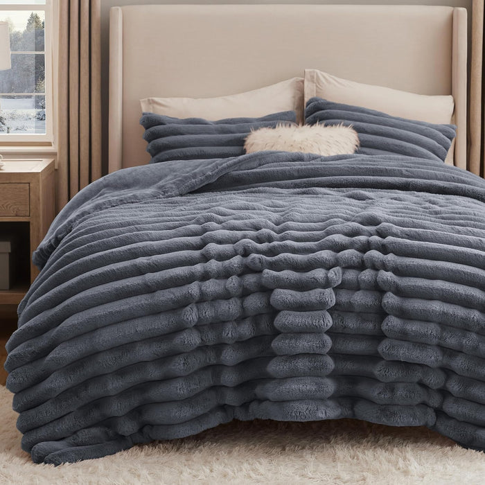 Bedsure Faux Fur Queen Comforter Set - Beige Fluffy Comforter Queen Size, Soft and Cozy Shaggy Bedding Comforter Sets, Winter Warm Luxury Fuzzy Bed Set 3 Pieces, 1 Comforter and 2 Pillowcases
