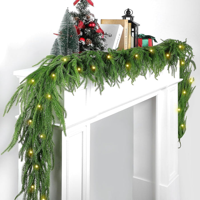 Fovths 1 Pack 6 Feet Christmas Norfolk Garlands Set Green Artificial Winter Pine Garlands Light String Faux Greenery Garland Pine Garland for Xmas Holiday Home Indoor Decor, Green and White