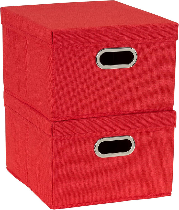 Household Essentials Fabric Storage Boxes with Lids and Handles, Blue