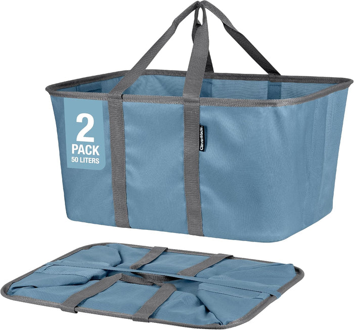 CleverMade Collapsible Laundry Tote - LUXE Mocha 2-Pack 50L - Foldable Storage Organization Container for Clothes Laundry Room Storage Solution