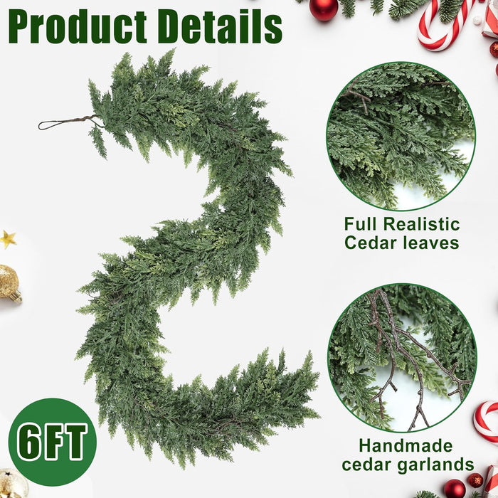 6ft Christmas Garland Realistic Soft and Thickness Green Faux Cedar Pine Garland Artificial Cedar Cypress Garland for Home Fireplace Wall Indoor Outdoor Holiday Party Home Decoration