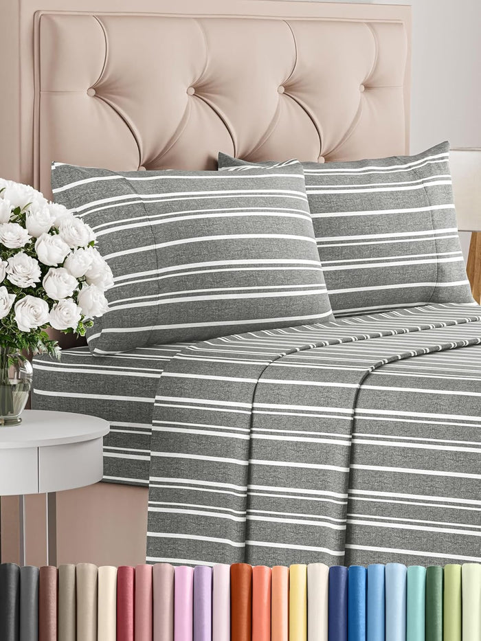 Queen Size 4 Piece Sheet Set - Comfy Breathable & Cooling Bed Sheets Set - Hotel Luxury Bedding for Women, Men, Kids, Teens, Boys & Girls - Deep Pockets, Soft, Wrinkle Free - Oeko-Tex - Blue Stripes 3