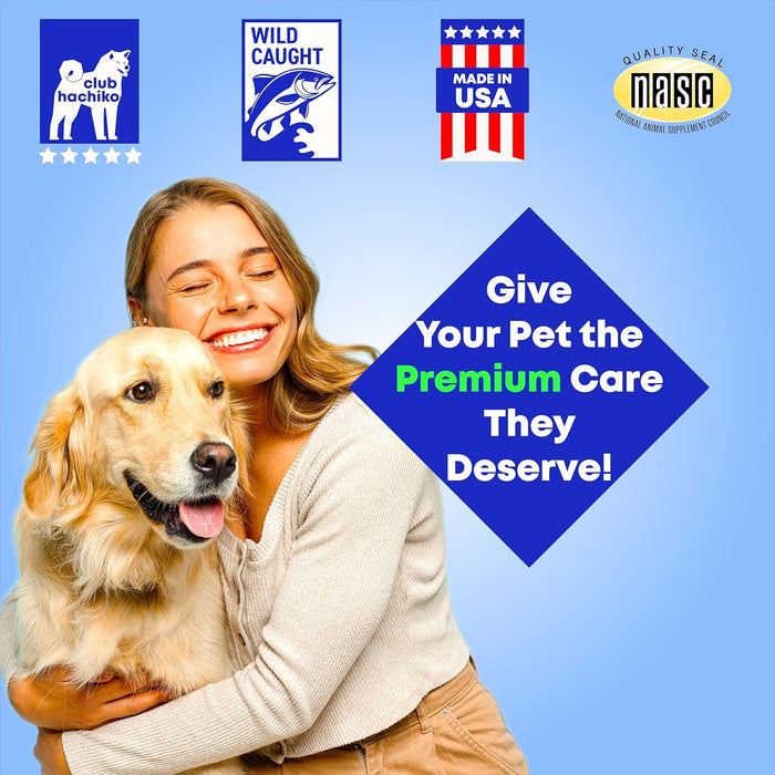 Wild Alaskan Salmon & Pollock Oil for Dogs – Itchy Skin, Shedding, Allergy & Joint Relief – NASC Certified Omega 3s – 8oz Liquid Food Topper – Club Hachiko