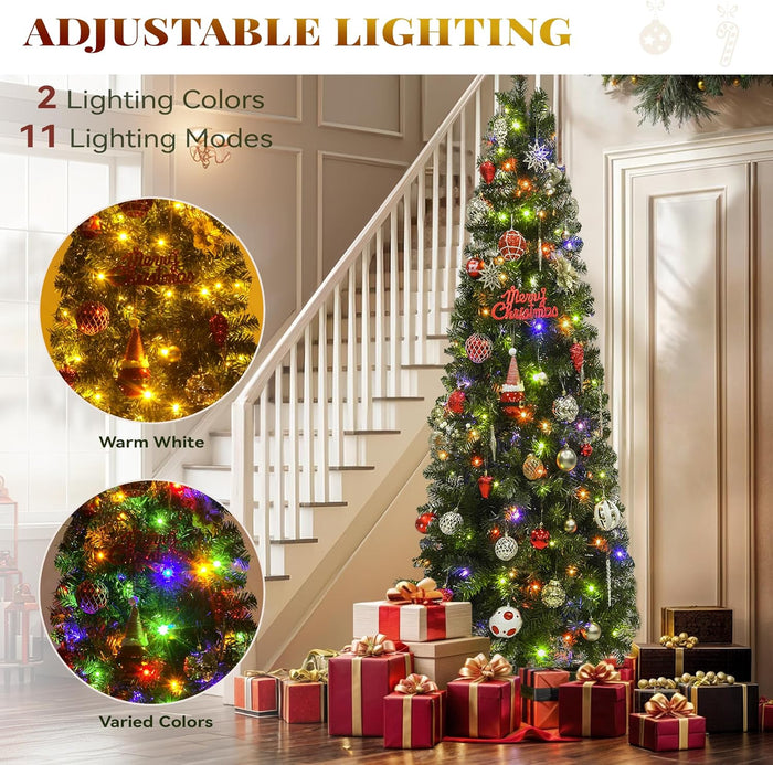 YITAHOME Pre-Lit Artificial Pencil Christmas Tree 6 FT with Remote, Fraser Fir, Slim Green Christmas Tree with 700 Branch Tips and 200 Lights