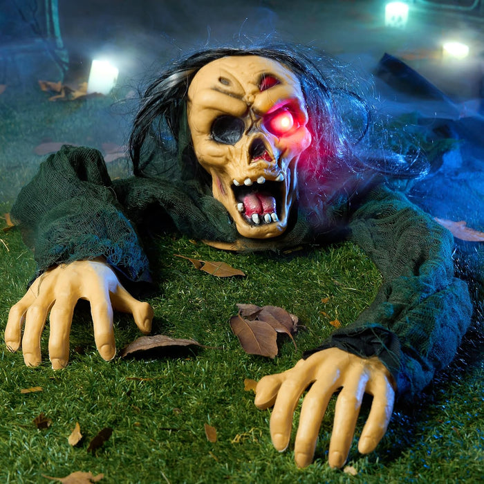 JOYIN Halloween Outdoor Decoration Zombie Groundbreaker, Outside Halloween Graveyard Decor, Zombie Prop with Creepy Sound and Glowing Eyes, Scary Groundbreaker Decorations for Lawn Yard Haunted House
