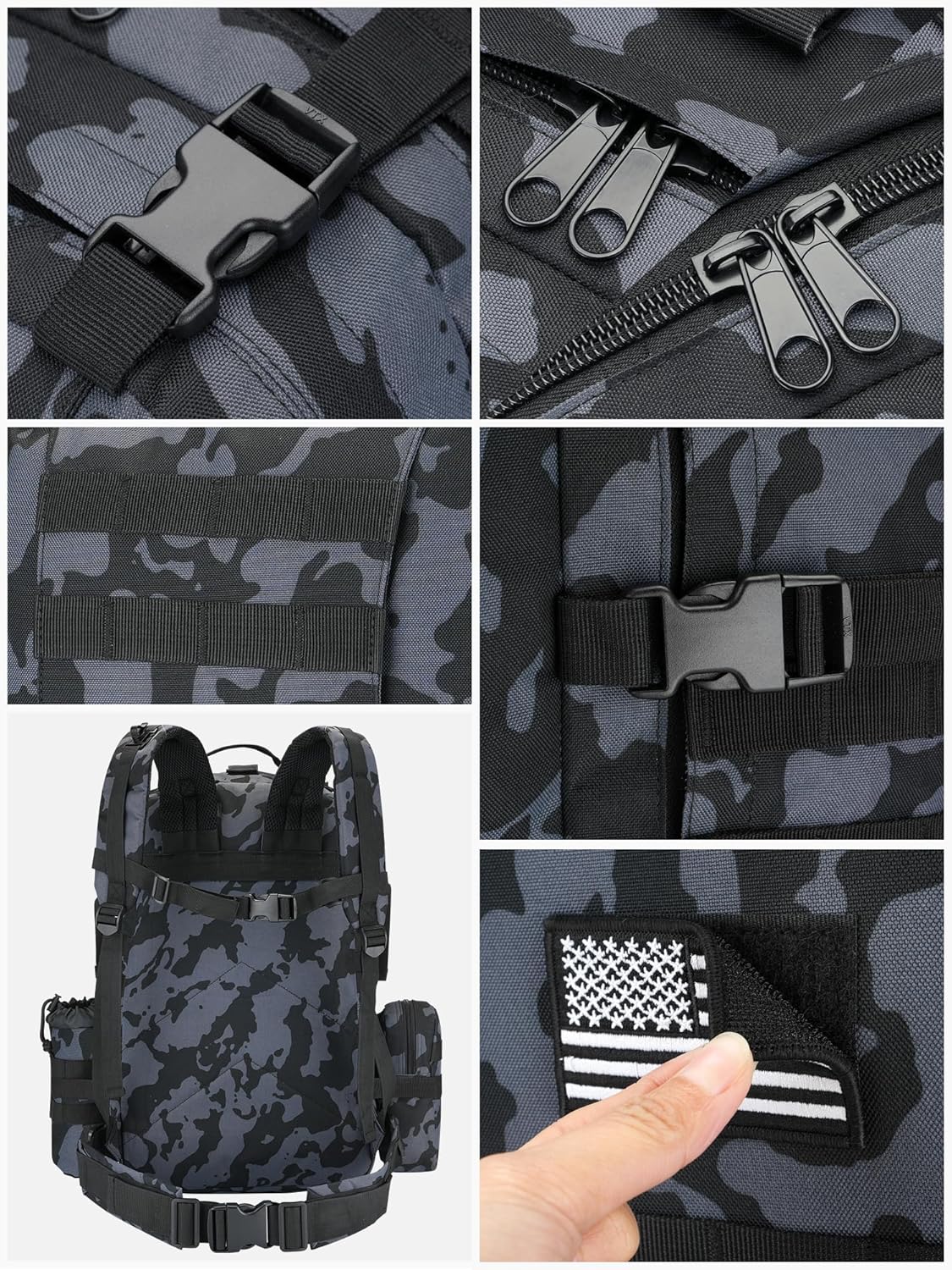NOOLA 60L Military Tactical Backpack for Men Army 3 Day Assault Pack Large Camping Detachable Rucksack with Bottle Holder