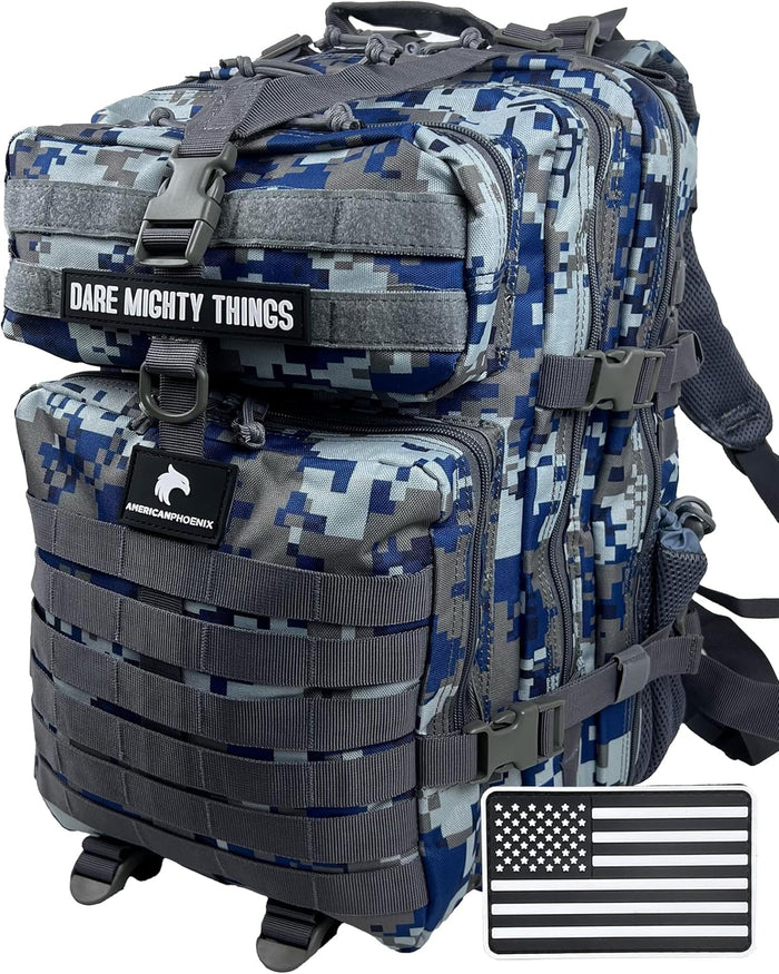 AMERICANPHOENIX 45L Elite Tactical Backpack | 3X Stronger Work & Military Backpack | Water Resistant and Heavy Duty | 3 Day MOLLE Bug Out Bag (Atlantic Blue)