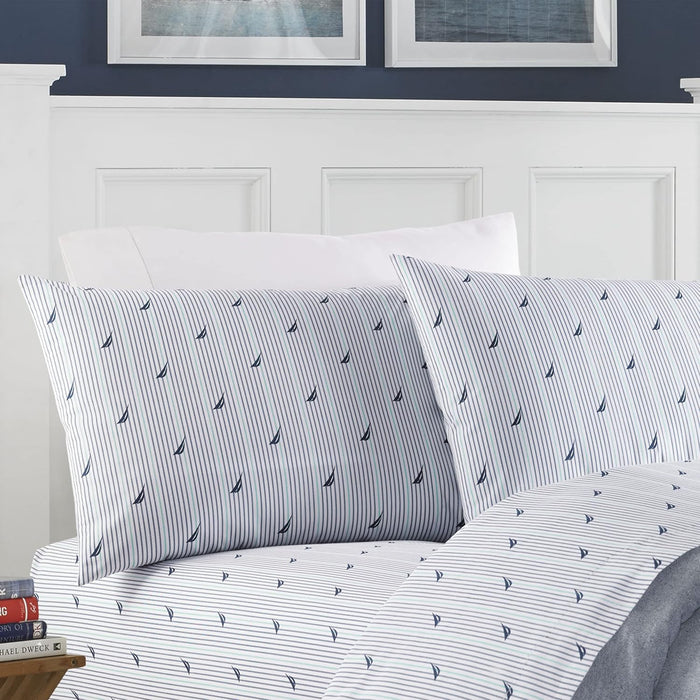 Nautica - Twin Size Sheet Set, Crisp & Tailored Cooling Sheets with a Smooth Cotton Percale Lightweight Feel - Bed Sheets with Matching Pillowcase & Fitted Sheet (Whale Stripe Blue)