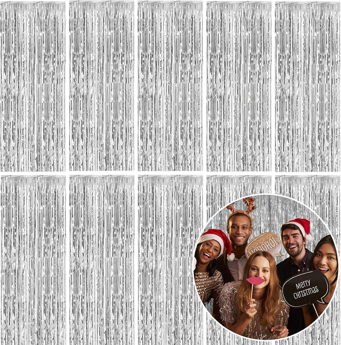 2 Pack Foil Curtain Backdrop Silver Metallic Tinsel Foil Fringe Curtains Photo Booth Props for Birthday Wedding Engagement Baby Shower Bachelorette Christmas Holiday Celebration Party Decorations