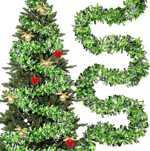 177 Feet Christmas Tinsel Garland Metallic Shiny Hanging Christmas Tree Tinsel Garland Ornaments for Indoor Outdoor Party Wedding Holiday(Red Green Gold)