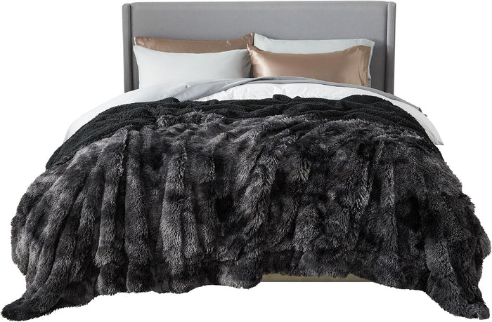Bedsure GentleSoft Fluffy King Size Blanket for Bed, Faux Fur Fuzzy Minky Couture Warm Blanket for Winter, Thick Plush Sherpa Fleece Oversized Winter Bedding Cozy Gifts for Room, 108x90, Tie Dye Grey