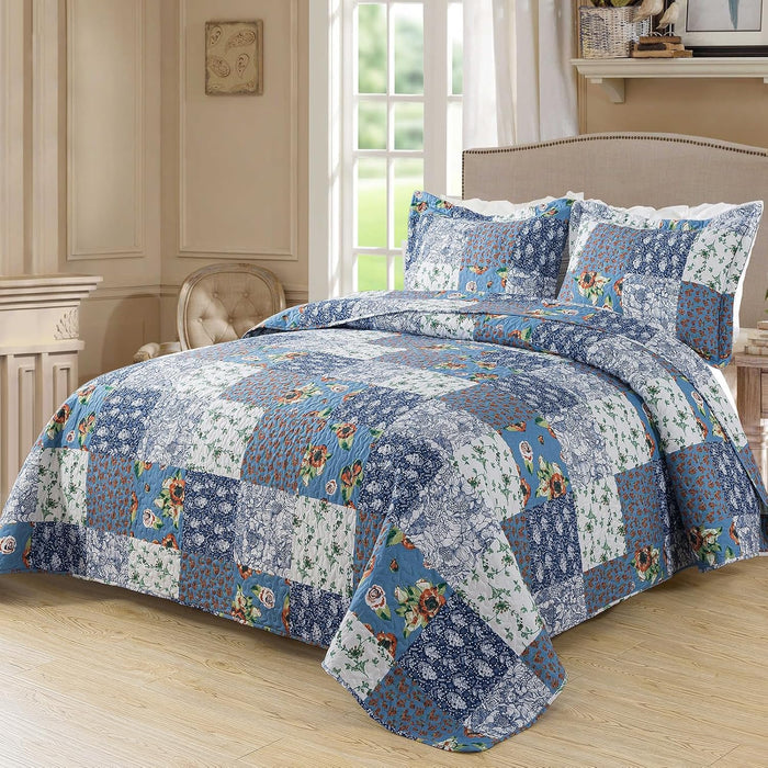 BEDIFANY Cotton King Size Quilt Sets, Lightweight King Quilt Bedding Set (98 x 106 inch) Garden Style Floral Bedspread King Size Coverlet Set for Bed Decorations - All Seasons, 3 Pieces